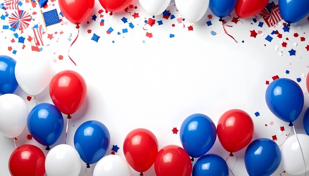 Patriotic balloons and confetti on white background for independence day celebrations version 2