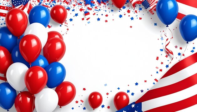 Patriotic balloons and confetti on white background for independence day celebrations version 2