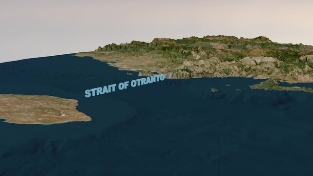 Strait of Otranto 3D Terrain Map and Maritime Geography 4K Animation Horizontal