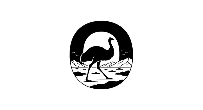Elegant ostrich silhouette in circular frame design.