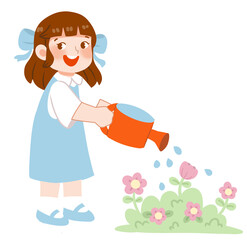 Cute girl watering flower