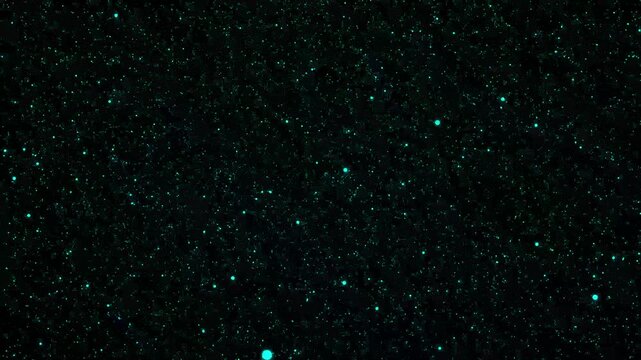 Dark background filled with small glowing green dots. Abstract dark background filled with small glowing green dots for outer space constellations. Tech dots background.