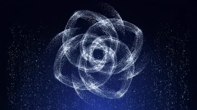 Elegant animation of shimmering white particles gracefully falling and forming a swirling abstract winter pattern glimmering, clean, sophisticated