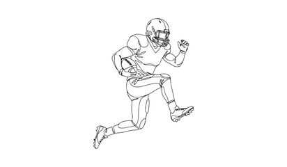 Obraz premium Continuous one line drawing of american football player running with ball. Minimalist sportsman in action vector illustration.