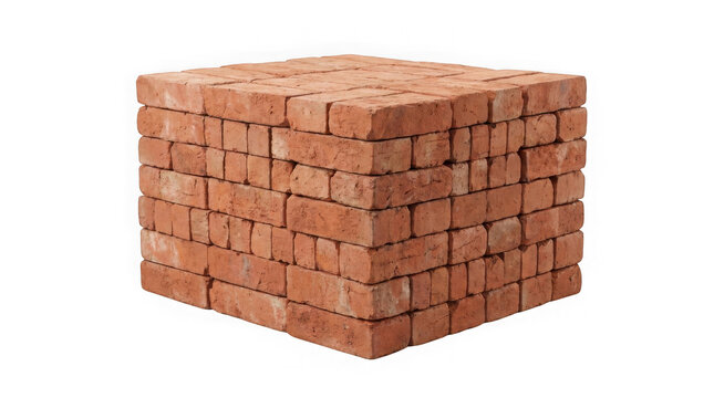 Cube Stack Of Red Clay Bricks Isolated On White Background