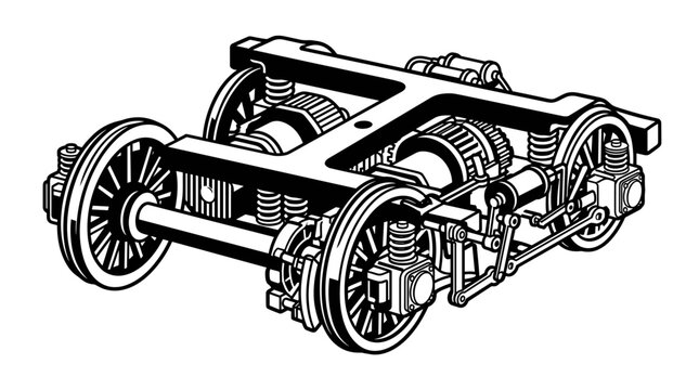 Detailed illustration of a train bogie wheelset assembly.