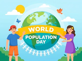 World population day illustration with children and globe