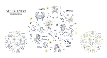 Hand drawn zodiac signs and mystical celestial constellation symbols © alina