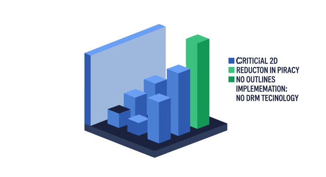 Isometric 3D Bar Chart Infographic Representing Growth in Piracy Reduction and Digital Rights Management Technology Solutions