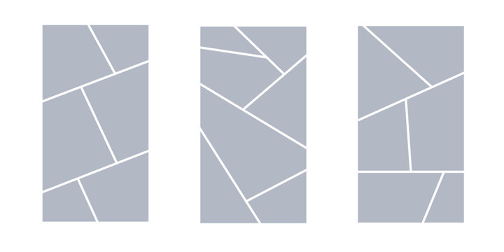 Image collage layout template. Grey mosaic mood board grid collection. Picture frame set. Photo album idea for banner, poster, comic page, flyer, brochure, booklet, memory wall design. Vector pack