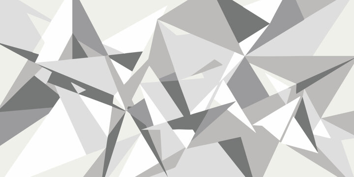 Geometric shapes overlap in a complex grey and white abstract illustration.