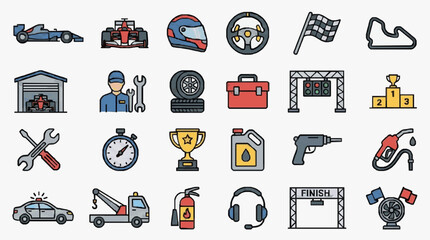 Naklejka premium Corporate Racing Team Operations and Maintenance Comprehensive Guide with high professional line art symbols for modern creative design and digital branding projects