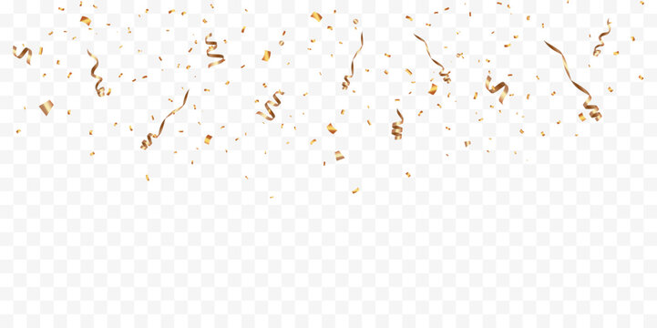 Gold Confetti And Curly Ribbon Streamers Falling On Transparent Background