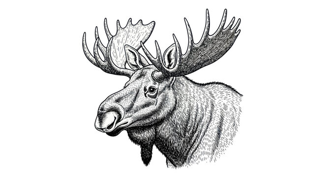 Portrait of a wild moose with large palmated antlers