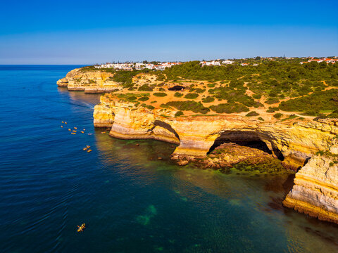 Aerial View on Coastline of Benagil Algarve Portugal