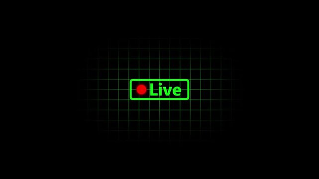Glowing  live symbol, live button icon. Social media Live icon text with glowing circle blinking effect concept. 4k footage.