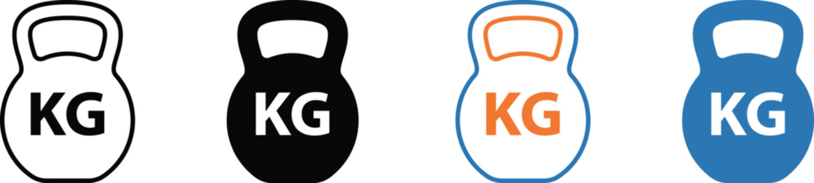 Four colorful kettlebell icons with KG label on transparent background PNG