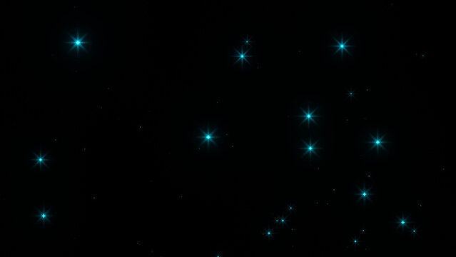Glowing Blue Star Particles and Sparkles on Black Background