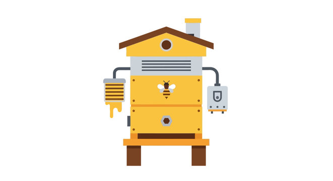 Smart Automated Beehive and Honey Production Factory Concept Illustration - Modern Beekeeping Technology and Agritech Flat Vector Design on White Background