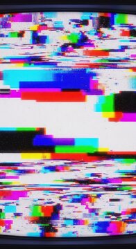 Dynamic analog television interference background texture. Abstract visual feedback loop with severe glitch and retro noise effects, static, television, colorful
