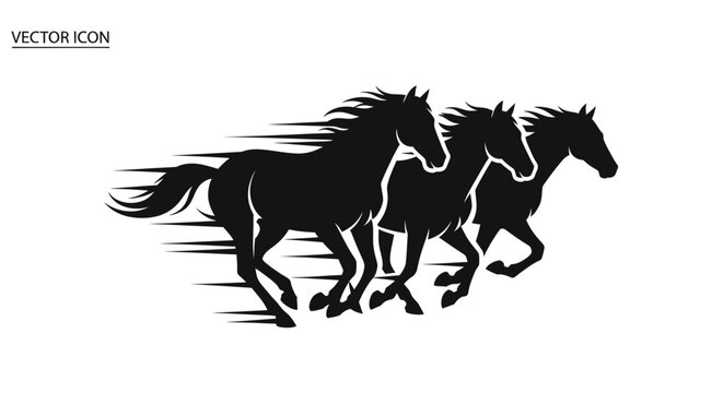 Three galloping horses silhouette in motion
