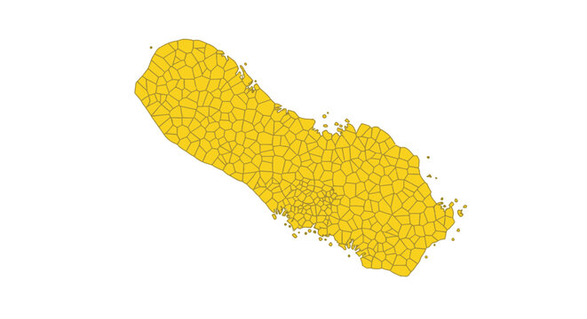 Curacao map with yellow voronoi mosaic pattern