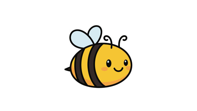 Cute Happy Cartoon Bee Smiling on Isolated White Background