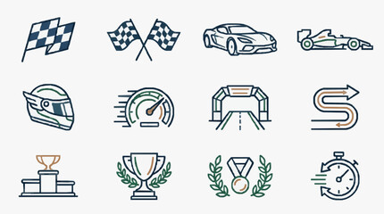 Naklejka premium Sleek Racing Icons Collection Modern Illustrations for Motorsport Enthusiasts and Competitive Sports Designs