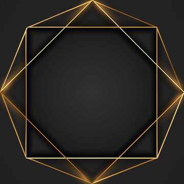 An elegant golden geometric line art structure creates a sophisticated octagon with an internal square on a dark shadowy background offering a luxurious abstract design.