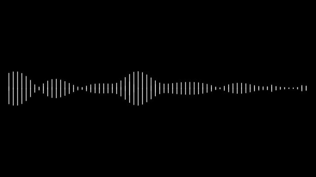 Modern soundwave spectrum animation on black background, white audio frequency line visualizer, dynamic equalizer motion graphics, voice recording waveform effect, 4K loop
