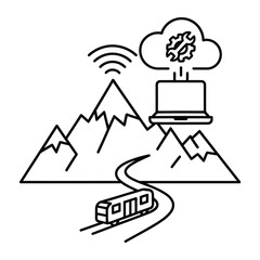 Naklejka premium Mountain train and cloud computing concept illustration