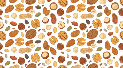 Fototapeta premium Seamless vector pattern with assorted nuts and seeds