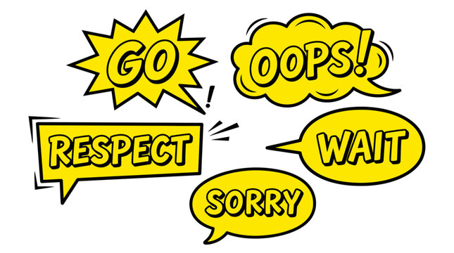Comic bubbles with Go Oops and Respect text icons