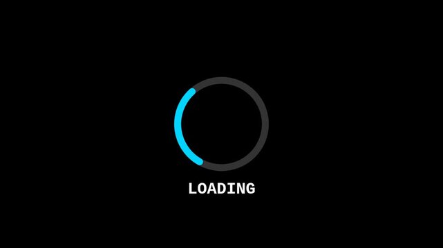 Minimalist blue loading spinner animation on animation black background, for web ui