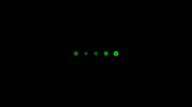 Minimalist green loading dots animation on animation black background, for ui ux