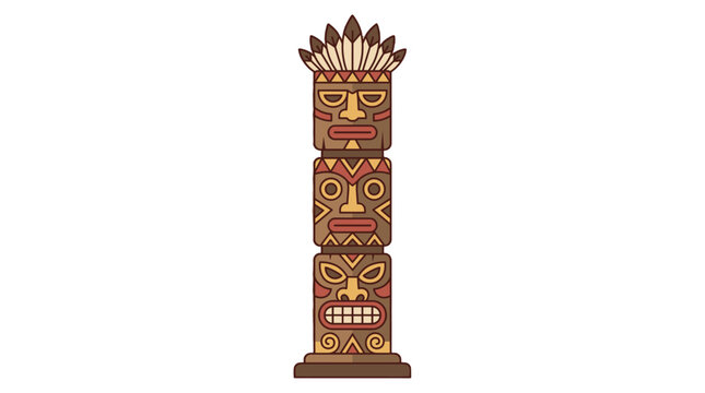 Cartoon tribal totem pole vector illustration on white