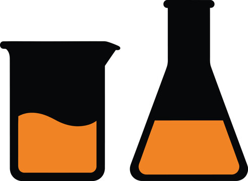 Beaker and flask icons with orange liquid for science