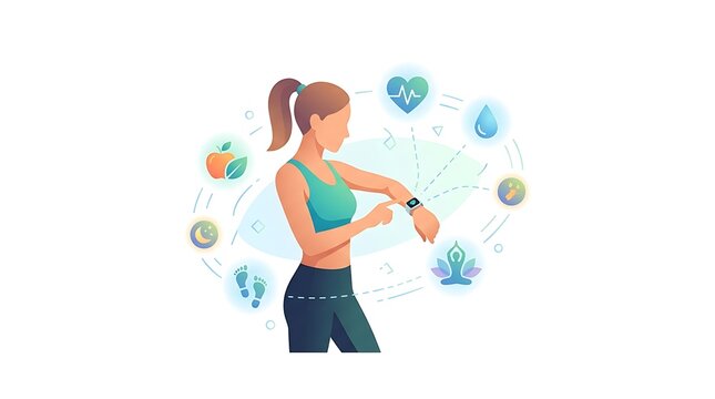 Woman using smartwatch for fitness and wellness tracking