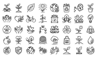 Obraz premium Eco Earth Day Icon Set Children Hands Holding Plant Vector Collection