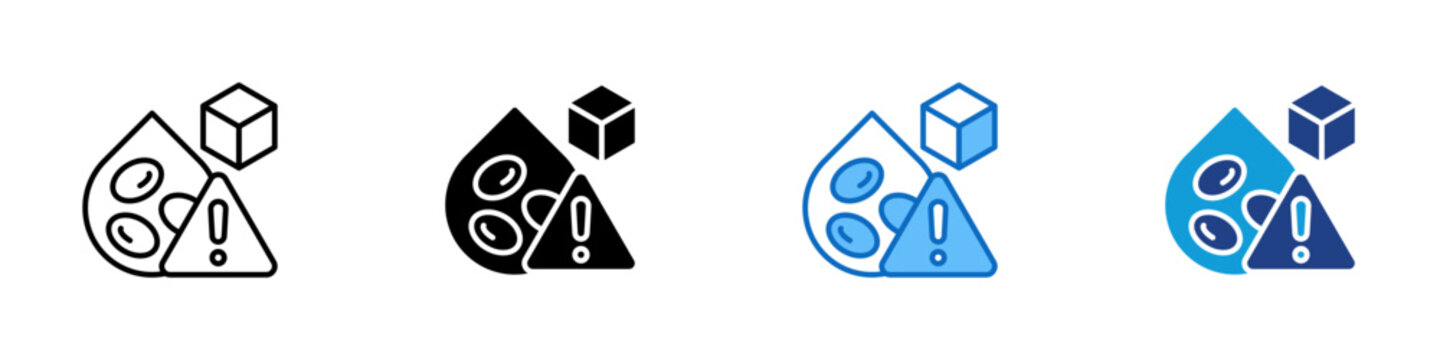 Insulin Resistance Multiple Style Icon Design Vector - Blood cells with warning sign and sugar cube representing insulin resistance, glucose imbalance, and metabolic disorder risk