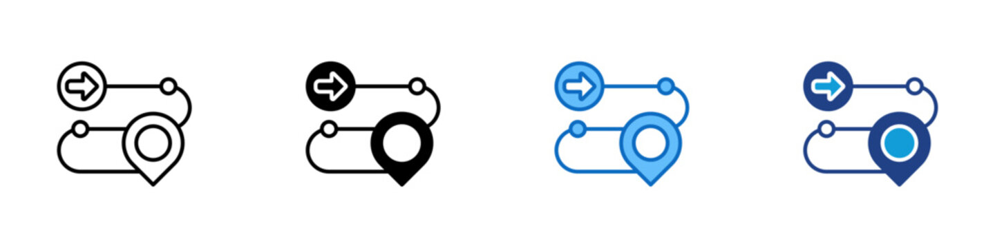 Adoption Roadmap Multiple Style Icon Design Vector - Route line with location marker representing adoption roadmap, implementation journey, and change rollout planning