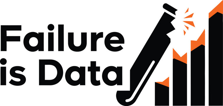 Failure is data text with broken business growth chart icon