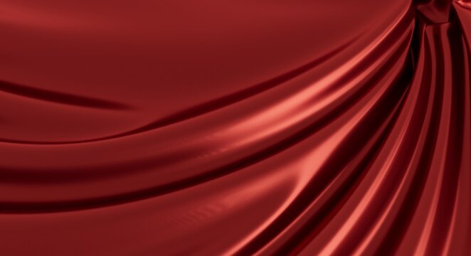 Luxurious red fabric drapes beautifully, showcasing smooth textures and deep shadows, creating a sen