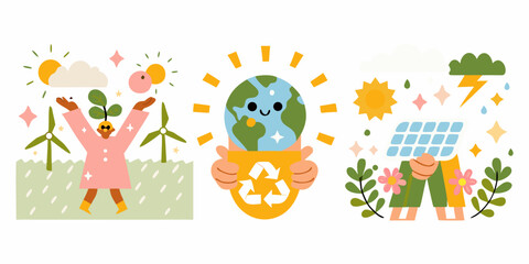 Fototapeta premium Eco friendly illustrations depicting renewable energy and environmental concepts