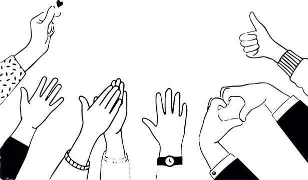 Illustrated hands showing different positive gestures and signals