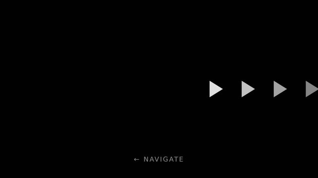 Minimalist ui navigation interface with animated play arrows and text animation