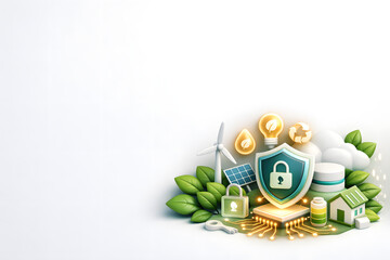 Obraz premium D Sustainable Green Technology Background with Eco Icons and Circuit Roots 