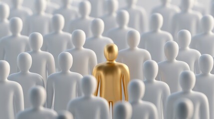 Obraz premium Standing out among many figures with one figure in gold color surrounded by white figures