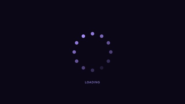 Minimalist loading spinner animation with progress indicator on dark animation background