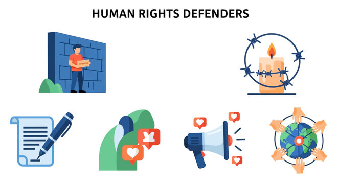Human rights defenders icons and symbols.